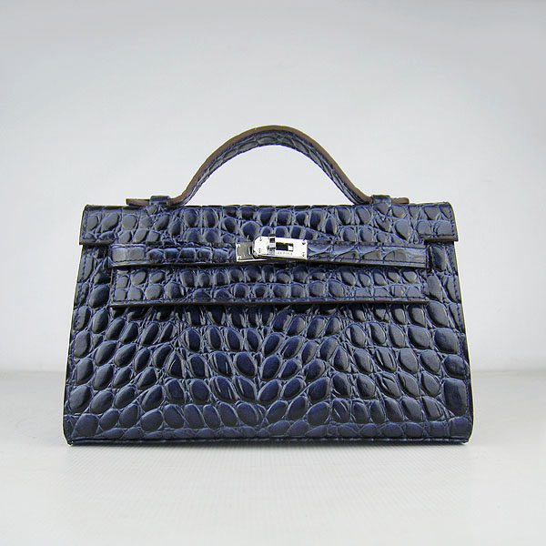 AAA Hermes Kelly 22 CM Python Leather Handbag Dark Blue H008 On Sale - Click Image to Close